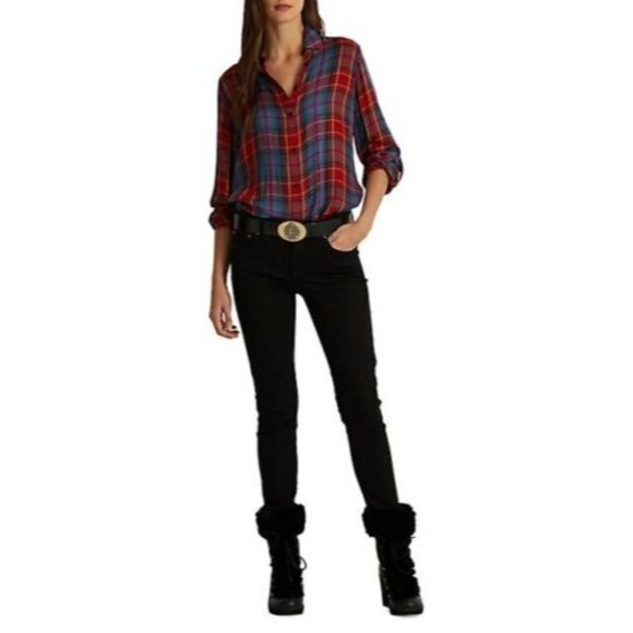 LAUREN Ralph Lauren Plaid Roll-Tab-Sleeve Twill Shirt - XL - Picture 4 of 4